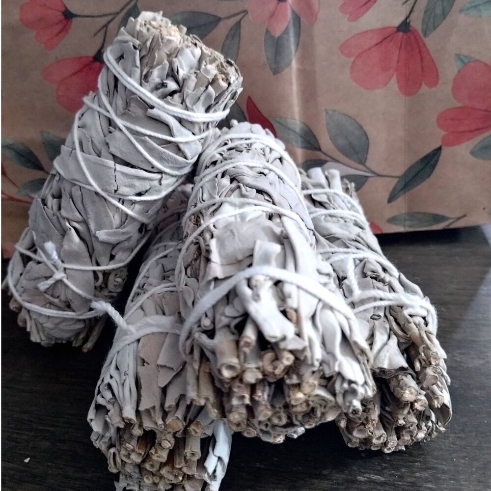 White Sage Smudge Sticks 4 Inch Long Bundles for Cleansing and Meditation 4 Pack